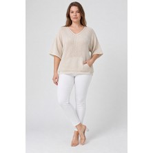 Etki Moda Kadın Italyan Stil Yarasa Kol Oversize Merserize Triko Bluz