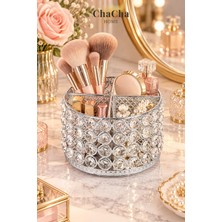 Chacha Home Kristal Taşlı 4 Bölmeli Metal Makyaj Fırçalık ve Takı Düzenleyici Stand 15X11 cm - Lüks Masaüstü Organizer
