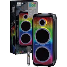 Başkenttekno BTS-2370 75W Çift 10 Inç Rbg Işıklı Kablosuz Mikrofonlu Taşinabilir Bluetooth Karaoke Parti Hopörlörü