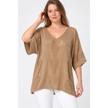 Etki Moda Kadın Italyan Stil Yarasa Kol Oversize Merserize Triko Bluz