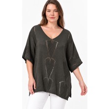 Etki Moda Kadın Italyan Stil Yarasa Kol Oversize Merserize Triko Bluz