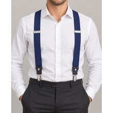 Derima Unisex Pantolon Askısı 3,5 cm Ayarlanabilir 3 Klipsli Y Bant – Lacivert Beyaz Puantiyeli