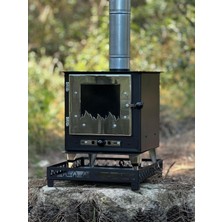 Beyaz Soba Mini Kamp Sobası 2 Kw Portatif Odun Sobası Camlı Şömine Soba 70 mm Baca