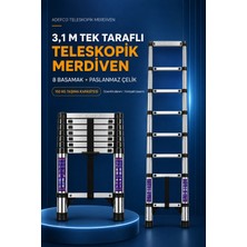 ADEFCO 8 Basamak Paslanmaz Çelik Teleskopik Merdiven 3.1 Metre Katlanabilir Uzayan Merdiven