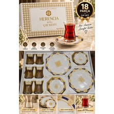 Beny Store 18 Parça 6 Kişilik Gold Detaylı Desenli Çay ve Pasta Seti – 6 Çay Bardağı, 6 Çay Tabağı, 6 Pasta Tabağı
