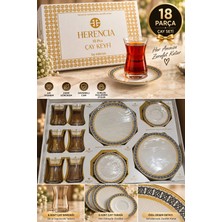 Beny Store 18 Parça 6 Kişilik Gold Detaylı Desenli Çay ve Pasta Seti – 6 Çay Bardağı, 6 Çay Tabağı, 6 Pasta Tabağı