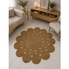 Rönesans Tekstil Yuvarlak Jüt Halı Çiçek Formlu Bohem Dekoratif Kilim – Papatya