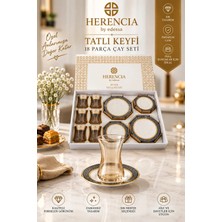 Beny Store 18 Parça 6 Kişilik Gold Detaylı Desenli Tatlı Seti – 6 Çay Bardağı, 6 Çay Tabağı, 6 Pasta Tabağı
