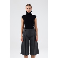 Gaca Collection Capella Saten Gabardin Gri Bermuda , Pantolon