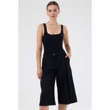 Gaca Collection Capella Saten Gabardin Siyah Bermuda , Pantolon