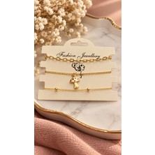 Trendy Chic 3 Adet Gold Renk Mantar Charmlı Bileklik