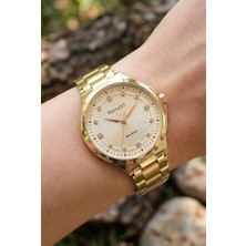 Ferrucci Lüks Görünümlü Altın Kadın Kol Saati | 34 mm Çelik Kordon, Taş Detaylı Kadran