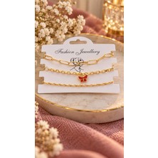 Trendy Chic 3 Adet Gold Renk Kelebek Charnlı Bileklik