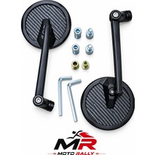 Mr MotoRally Motosiklet Scooter Vitesli Atv Karbon Desenli Yuvarlak Ayna 10 ve 8 mm Için Uyumlu 3183