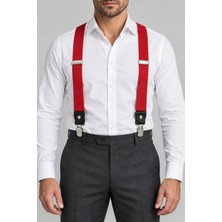 Derima Unisex Pantolon Askısı 3,5 cm Ayarlanabilir 3 Klipsli Y Bant – Kırmızı