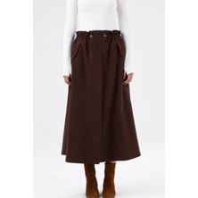 Gaca Collection Luz Trenç Kumaş Uzun Kahverengi Etek