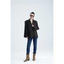 Gaca Collection Manarola Oversize Kahverengi  Blazer Ceket - Açık/kesik Kol Detaylı