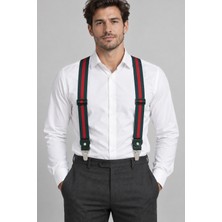 Derima Unisex Pantolon Askısı 3,5 cm Ayarlanabilir 3 Klipsli Y Bant – Yeşil Kırmızı Çizgili