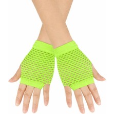 Givoria 80’ler 90’lar Retro Neon Yeşil File Parmaksız Kısa Eldiven 11 cm