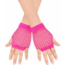 Givoria 80’ler 90’lar Retro Neon Fuşya Şeker Pembesi File Parmaksız Kısa Eldiven 11 cm
