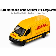 Giffy Oyuncak Metal 1:48 Mercedes-Benz Sprinter Uzun Kasa Dhl Kargo Aracı 13 cm Çek Bırak 4 Kapısı Açılır