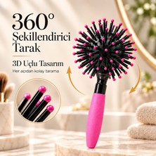 Noveno 360° 3D Saç Şekillendirici Tarak Hacim Veren Yuvarlak Başlıklı Saç Fırçası Ergonomik Pembe Tarak