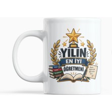 Nino Store Yılın En Iyi Öğretmeni Yazılı Kişiye Özel Kupa 300 ml Ödül Temalı Porselen Öğretmen Hediyesi