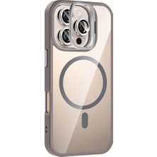 Apple iPhone 16 Pro Kılıf Standlı ve Kamera Lens Hediyeli M-Safe Şarj Özellikli Zore Etro Kapak Mars