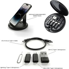 Laptify Dönüştürücü Set, Kablo Kutusu Taşınabilir Multi-Fonksiyonel, Usb-C, Lightning, Micro Usb, USB ve Sım Kart Iğneli Siyah