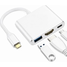 Laptify Macbook ile Uyumlu Type-C 3 In 1, 1080P HDMI USB 3.0, Usb, Hub, HDMI Dönüştürücü 3'ü 1 Arada - Gümüş