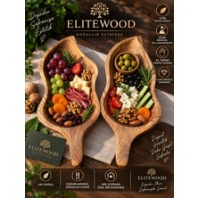 Elite Wood Ceviz Ağacı Ahşap Servis Sunum Tabağı Ikili Set 40X14 cm 38X14 cm
