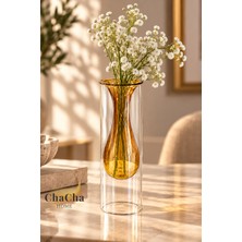 Chacha Home Çift Cidarlı Renkli Cam Vazo 21,5 x 6,5 cm Modern Dekoratif