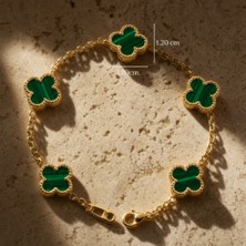 Ethem Gold Yeşil Taşlı Dört Yapraklı Yonca 14 Ayar Altın Bileklik (1.20 Cm)