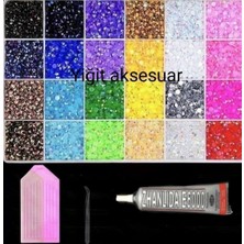 Yiğit Aksesuar Cımbız Yapıştırcı ve Taş Düzenleme Tablosu 24 Renk 14.000 Adet Yapıştırma Taş SS10(2.5 Mm) Bedazzling Kit Seti