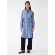 Lc Waikiki Yeni Sezon Indigo Çizgili Oversize Kadın Gömlek Tunik