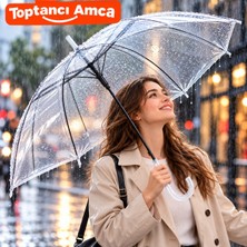 Toptancı Amca 90 cm Çap 70 cm Baston Boy Şeffaf Renkli Yağmur Şemsiyesi