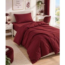 Seralay Home Koyu Bordo Tek Kişilik Nevresim Takımı Lastikli Çarşaflı