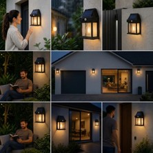 Ampul Model 3 Modlu Solar LED Duvar Lambası, Güneş Enerjili, Şarjlı Kablosuz Dış Mekân Apliği, Bahçe ve Kapı Lambası BX40