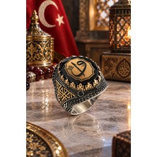 Siset Gümüş 925 Ayar Kehribar  Taşlı  Elif  Vav Erkek  Gümüş Yüzük