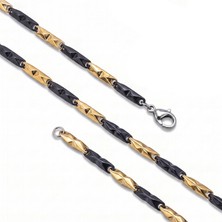 Moncuk Design Çizgili Kibrit Erkek Çelik Kolye 3mm 55CM Üç Renkli 3351ECK055