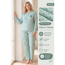 Lindros Kadın Düğme Yaka Raporlu Interlok Kışlık Battal Pijama Takımı 02797 - 1 Adet
