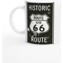 Meschain Route 66 Kurşun Izli Retro Metal Levha Temalı Kupa Bardak