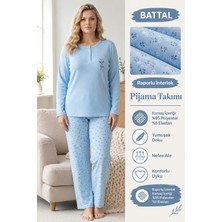Lindros Kadın Düğme Yaka Raporlu Interlok Kışlık Battal Pijama Takımı 03018 - 1 Adet
