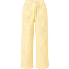 Juuuj Sarı Bürümcük Dokulu Beli Lastikli Rahat Kesim Geniş Paça Polyester Pantolon
