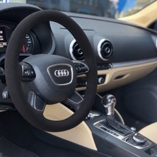 Hasakman Audi A3 8V Direksiyon Kılıfı Alcantara Süet Monza Black Serisi Siyah 2012-2016