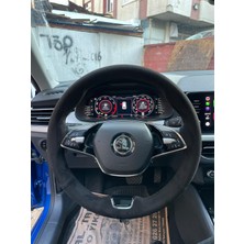 Hasakman Skoda Kamiq Direksiyon Kılıfı Alcantara Süet Monza Black Serisi Siyah 2019-2024