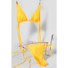 Lux Store Cj Kadın Sarı Yandan Bağlamalı Tangalı Üçgen Bikini Mayo Takımı