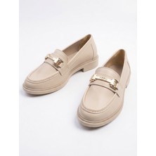 MCasering Günlük Kadın / Kız Oxford Kolej Loafer Nonu Toka Bej Cilt Ayakkabı Kahverengi 38 Kısa Topuklu (1- 4 Cm) Düz Suni Deri