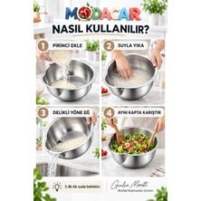 Modacar Profesyonel Pirinç Yıkama Süzgeci - 304 Paslanmaz Çelik Çok Amaçlı Salata & Makarna Süzme ve Karıştırma Kabı 721080