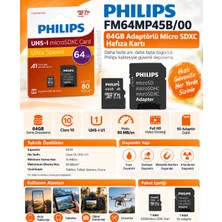 Philips Phılıps 64GB Uhs-I Micro Sdxc V10 Card Mikro Hafıza Kartı Ultra Speed Up To 80 Mb/s R A1 Class 10 Card+Adapter
